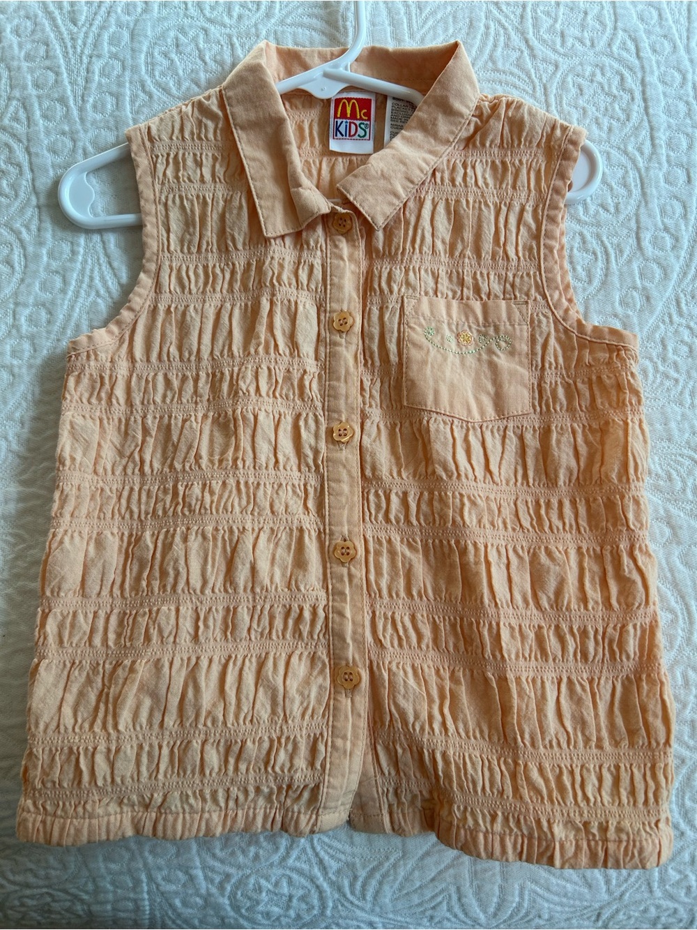 Vintage McKids Peach Sleeveless Button-Up Top girls size 5